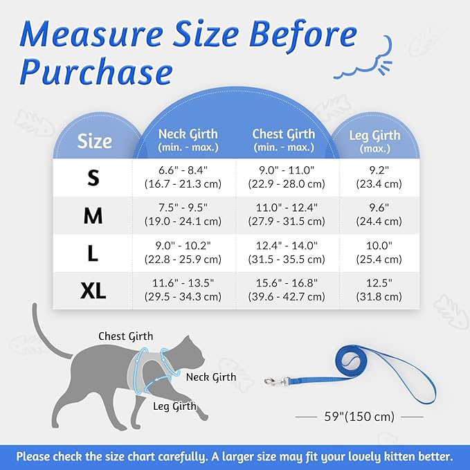 rabbitgoo Cat Harness and Leash Set for Walking Escape Proof, Adjustable Soft Kittens Vest with Reflective Strip for Cats, Comfortable Outdoor Vest, Blue, S