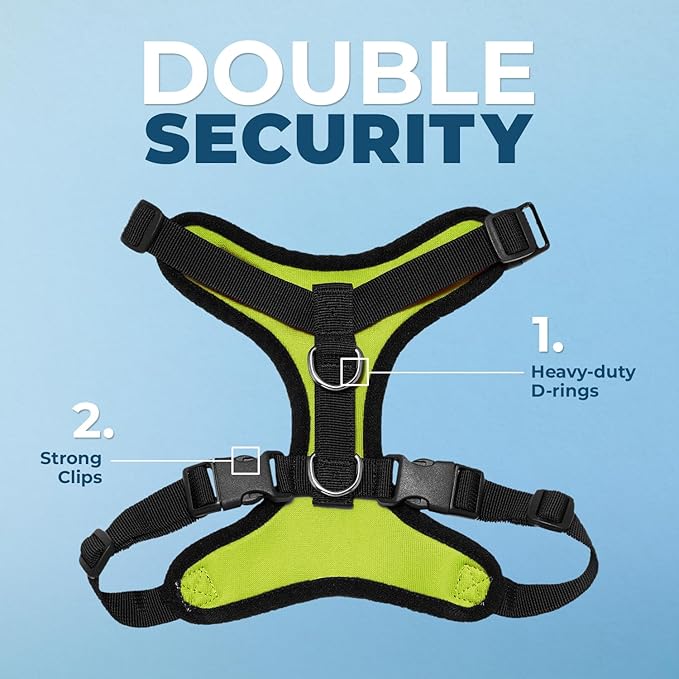 Voyager Step-in Lock Dog Harness w Reflective Dog Leash Combo Set with Neoprene Handle 5ft - Supports Small, Medium and Large Breed Puppies/Cats by Best Pet Supplies - Lime Green/Black Trim, S