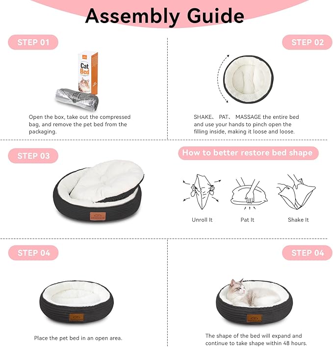 30in Round Cat Dog Bed for Large Medium Small Dogs Cats, Machine Washable Sleeping Sofa, Non-Slip Bottom Breathable Soft Calming Pet Cuddler for Indoor/Outdoor/Car/Cage, Dark Grey