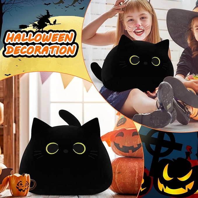 Auspicious Beginning Giant Black Cat Plush Toy - 19'' Stuffed Animal, Kawaii Plushie Cat Pillow, Halloween Decor Plush Gift for Kids