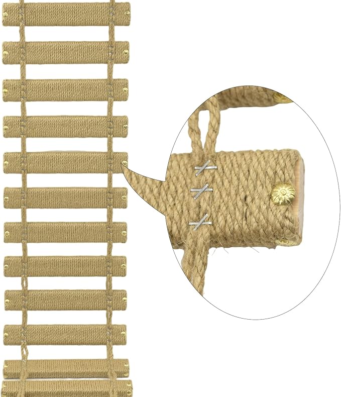 Cat Suspension Bridge,Natural Pine Solid Wood Cat Bridge,Wall Mounted Cat Furniture,Cat Climber Shelves Kitten Hammock,Cat Tree Indoor Hanging Cat Beds(Jute Rope Cat Bridge)