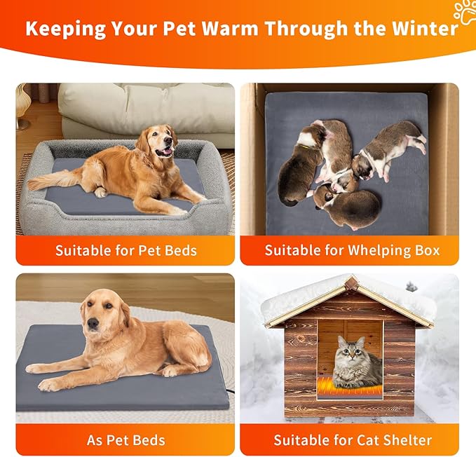 Dog Heating Pad, Waterproof Pet Heating Pad for Cats Dogs with 12H Timer & 9-Adjustable Temperature, Heated Dog Pad, Pet Heater Warmer for Cat Dog House Whelping Box Outdoor Indoor (18x18 Inches)