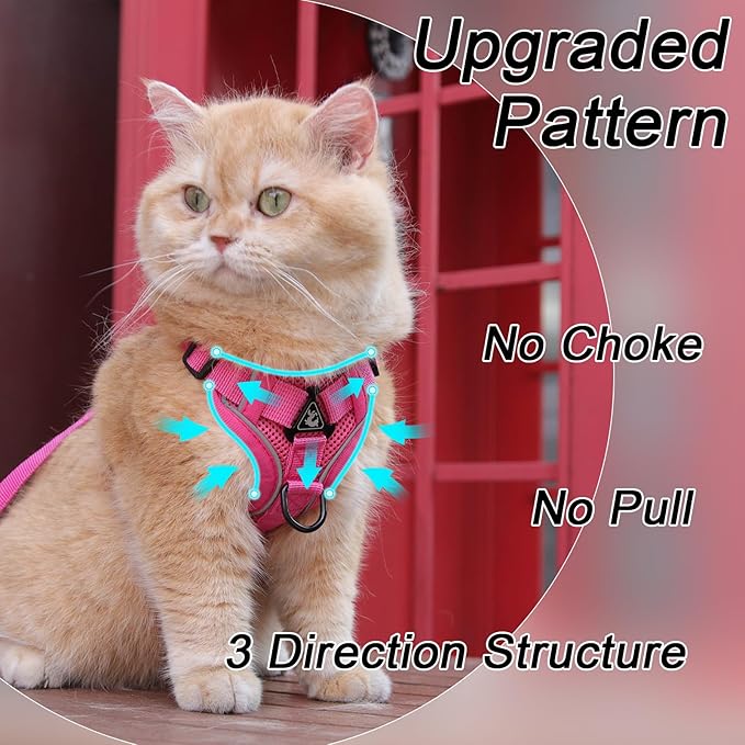 Cat Harness and Leash Set, Upgraded Escape Proof Adjustable Kitten Vest with Lead for Small Cat Outdoor Walking, Soft Breathable Mesh Jacket with Reflective Strips for Dark Night (S, Rose Pink)