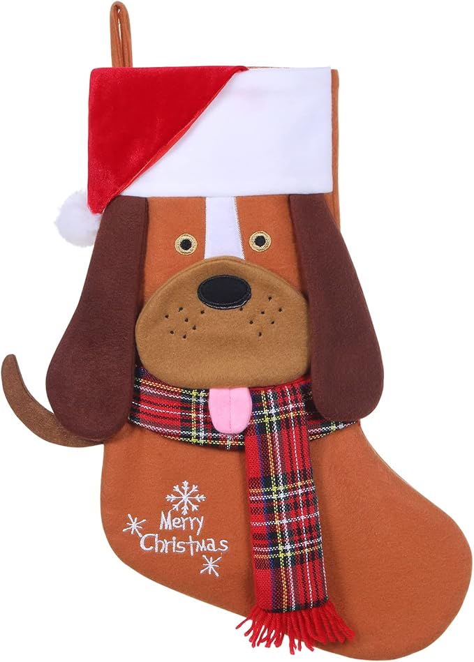 19.5'' Cute Pets 3D Christmas Stocking for Pets Dog Xmas Holiday Pet Theme Gift (Brown-Dog-Stocking)
