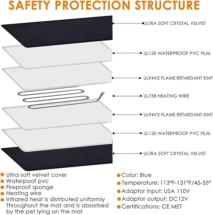 TJOY Pet Heating Pad for Cats,Dog Heating Pad Temperature Adjustable Electric Heated Pet Bed Mat with Timer,Waterproof Pet Heating Pads Cat Warming Pad