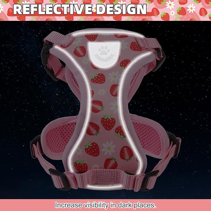 KOOLTAIL Cat Harness and Leash Set, Escape Proof for Safe Walking & Travel, Reflective Comfortable Easy Control Adjustable Kitten Harness for Boys&Girls Small Medium Large Cats Strawberry S