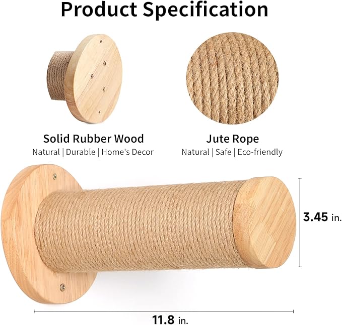 FUKUMARU Cat Wall Furniture, 11.8 Inch Cat Wall Steps for Drywall, Cat Stairs for Wall Mounted with Jute Scratching Cat Shelf for Most Kitten, Medium and Large Cats, 2 of Pack