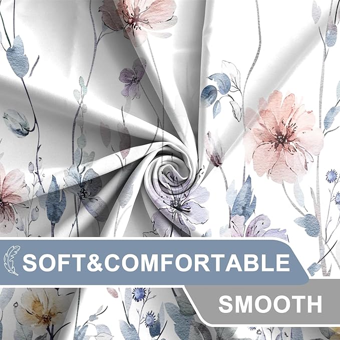 AWERT Wildflower Stall Shower Curtain for Bathroom Watercolor Floral Half Size Shower Curtain with Hooks Waterproof Flower Printing Fabric Bathroom 36x72inch