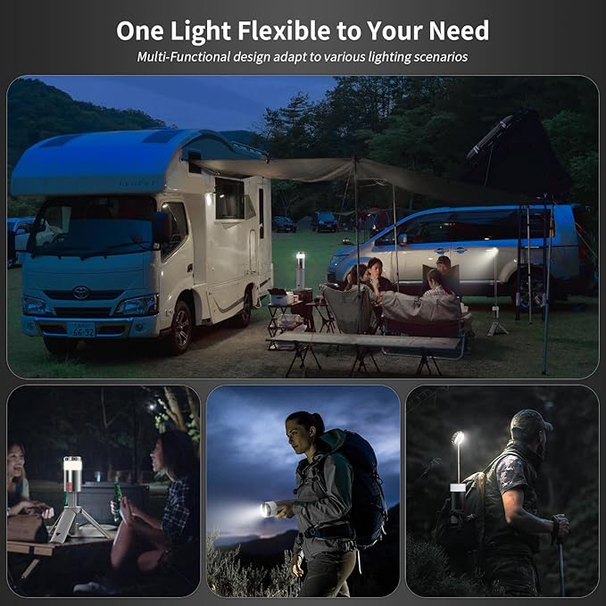 AlpsWolf Camping Light , Telescopic Camping Lantern Rechargeable with 15 Color Temperatures Waterproof Portable Lanterns for Power Outages,Camping,Hiking,Emergency Gray 2 Pack