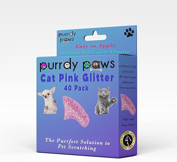 40 Pack Soft Nail Caps for Cat Claws Pink Glitter Medium