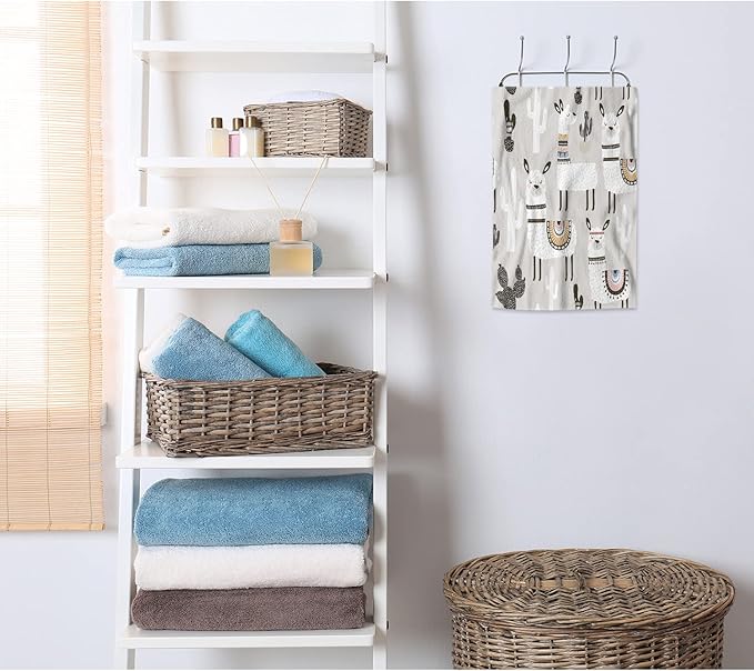 AOYEGO Llama Bath Towel Summer Succulent Cactus Alpaca Animal Cartoon Cute Boho Design Polka Dots Beach Bath Towels Soft Microfiber Yoga/Golf/Swim/Hair/Face Towels 15x30 Inch