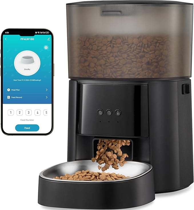 Automatic Cat Feeder WiFi with App Control, Voice Recorder, 4L Dry Pet Food Dispenser for Cats & Dogs with Freshness Preservation, Custom Feeding Times & Portions, Dual Power
