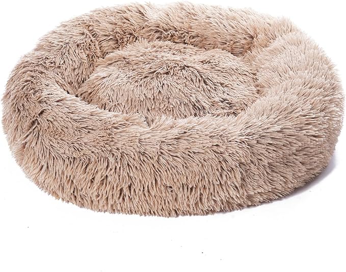 Cat Beds for Indoor Cats, Dog Bed, Cat Bed, Machine Washable, Fluffy Round Pet Bed Non-Slip, Autumn and Winter Warmth, Cuddler Cushion Self Warming (Gradient Brown, 48 inch)