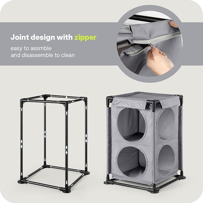 2-Level Cat House&Condo, 2-Story Cat Beds for Indoor Cats, Elevated Cat Cave for Multiple Cats, Outside Cat House, Stable and Easy to Assemble, 15.75'' x 15.75'' x 25.2''inches, Grey