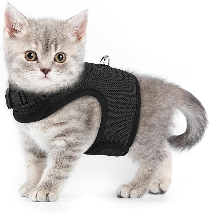 MoNiBloom Soft Cat Harness for Walking Escape Proof and Travel, Kitten Adjustable Breathable Vest Harness - Black, XS