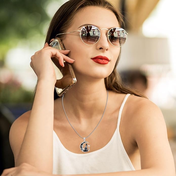 AUDINCCED Black Cat Necklace Turtle Necklace Gothic Jewelry Butterfly Necklace Cat Necklace 925 Sterling Silver Crescent Moon Necklace for Women Cat Gifts for Cat Lovers