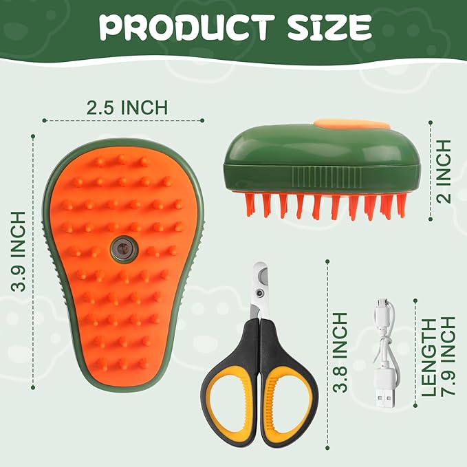 2Pcs Steamy Cat Brush - 3 in1 Cat Steamy Brush,Silicone Massage Grooming Brush with Water,Pet Hair Cleaner Brush Comb for Cats Dogs(Avocado)