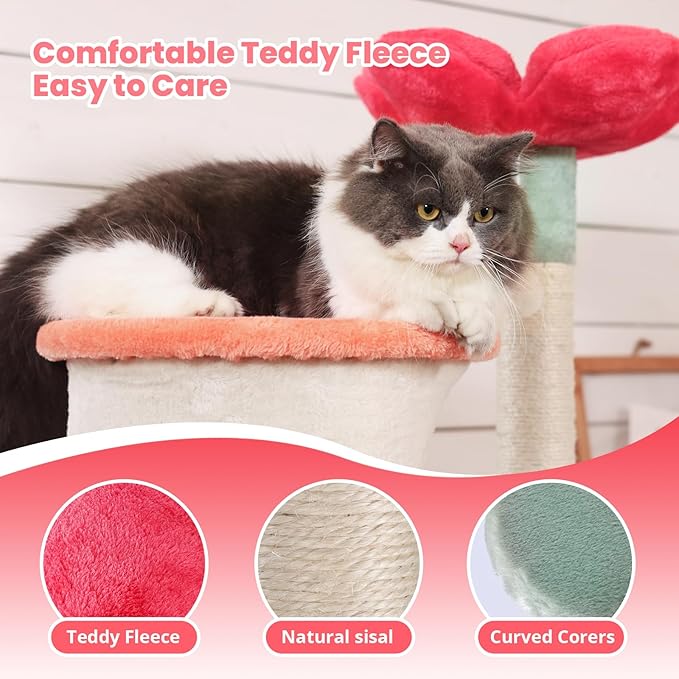 HYABi 56.3in Flower Garden Cat Tree, Cat Tower with Cozy Condo & Scratching Post, Cat Tree Tower with Jumping Platform for Indoor Cats Large Adult