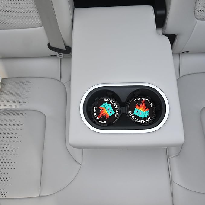 2 Pack Car Coasters for Drinks Absorbent,2 Pack Cup Holders,2.75" Car Interior Waterproof Coasters,Auto Accessories for Women & Men,Fire Dumpster It's Fine I'm FineEvervthing