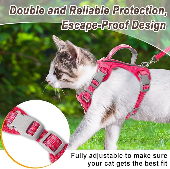 Cat Harness and Leash Set for Walking Escape Proof for Small Large cat Kitten Harness with ID tag Pocket (Pink,XS)