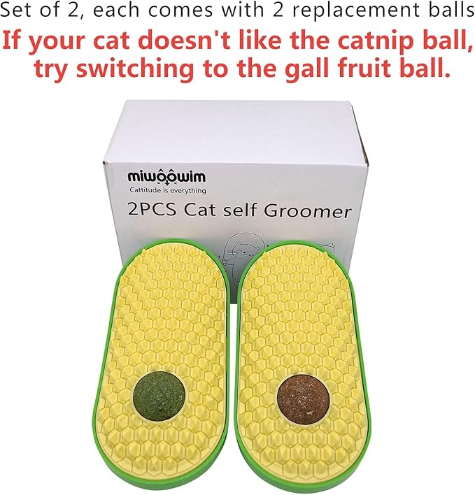 2 Pcs Catnip Toys Balls That Stick on Wall,Cat Toy Ball, Catnip Wall Balls for Cats Lick,Cat Face Scratchers Cat Rubbing Post, Cat Wall Brush (Yellow)