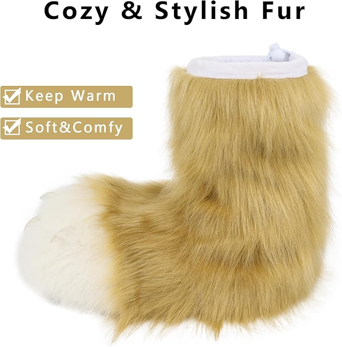 Animal Fuzzy Slippers Bear Cat Wolf Dog Fox Fursuit Feet Paw Claw Shoes Furry Boots Costume Accessories for Adult Kids