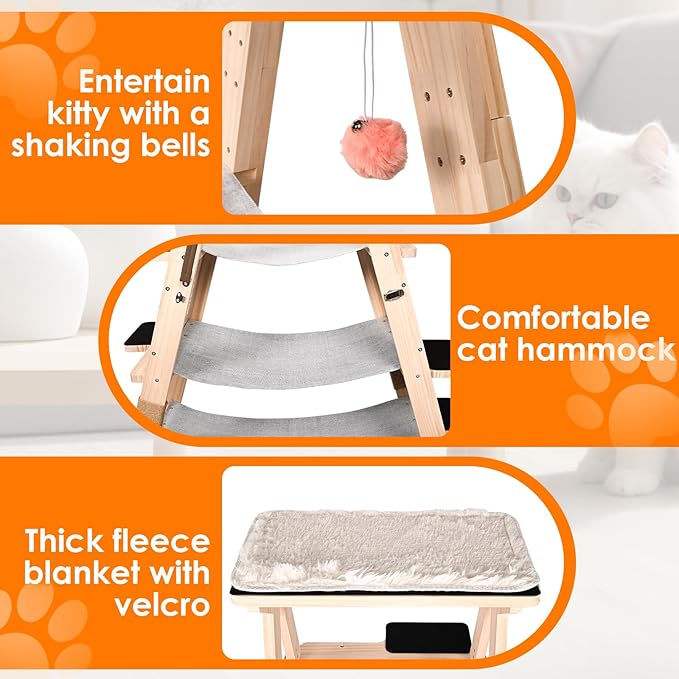 5.3 Fts Height Cat Climber 5 Tiers Cat Climbing Shelves with Hammocks - Multi-cat Family Gospel, Luxury Cat Climbing Tree for Cat Exercise and Relaxing, Top Soft Cat Bed for Far-Reaching Views