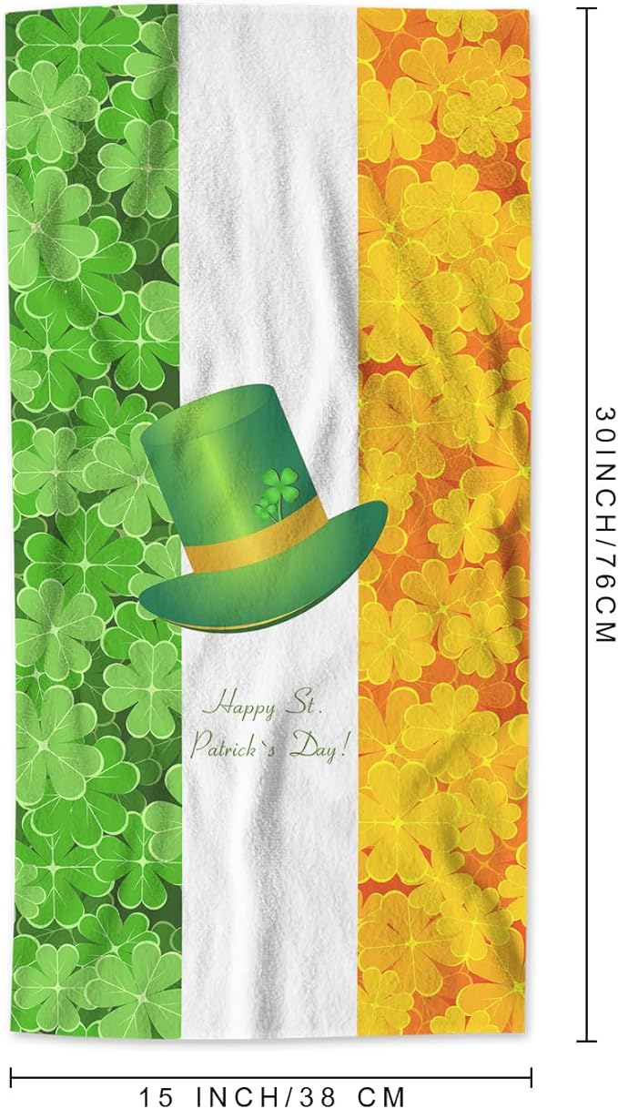 AOYEGO Yellow Green Shamrock Leaf Bathroom Towels Happy St Patrick's Day Hat Luck Soft Bath Hand Towels Microfiber Kitchen Hotel Spa Hand Towels 15x30 Inch