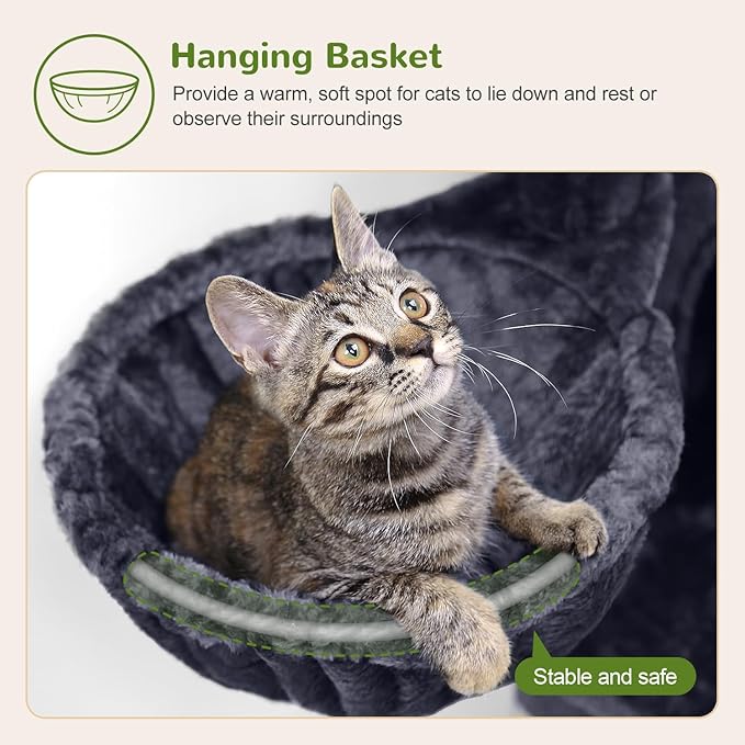 F46B Cat Tower for Indoor Cats | 46-Inch Sturdy Cat Condo for Multiple Adult Cats with Multiple Large Platforms, Hammock, and Anti-Tip Kit | Premium Quality Materials, Dark Gray