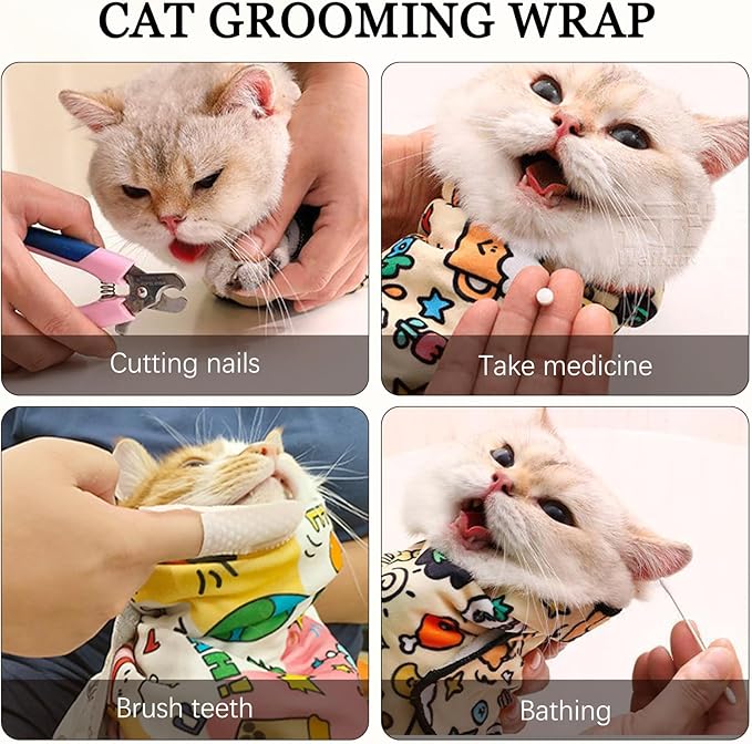 AGLOO Cat Grooming Wrap Cat Magic Mat - Self-Adherent, Anti-Scratch, Kittens Calming Wrap Restraint for Nail Clipping,Bathing (45 * 45cm)