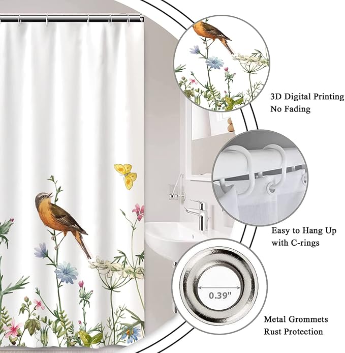 AWERT Small Half Size Stall Shower Curtain with Hooks Shower Stall Curtain 48 x 72 Funny Bird for Bathroom/RV and Camper