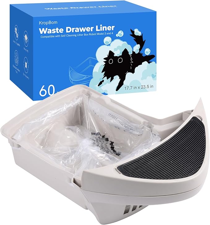 60 Pack Litter Box Robot 3 4 Waste Bags, Self Cleaning Cat Litter Box Robot Waste Liner Bags Replacement, Heavy Duty 9-11 Gallons of Capacity