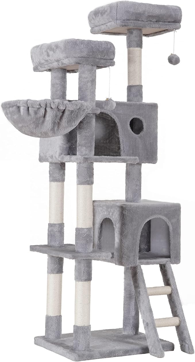 Heybly Cat Tree, Cat Tower for Indoor Cats,Multi-Level Cat Furniture Condo for Large Cats with 2 Padded Plush Perch, Cozy Basket and Scratching Posts HCT023W