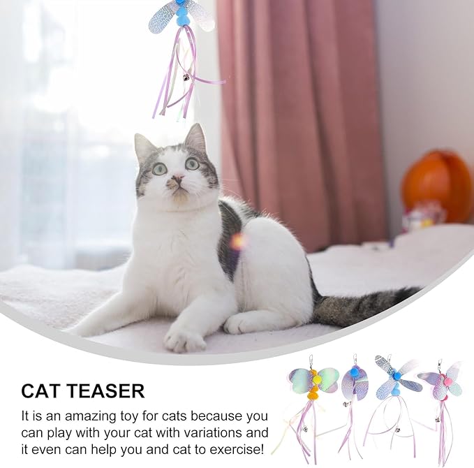 balacoo 4 Pcs Cat Teaser Wand Refill Kit, Butterfly Dragonflies Bee Teaser Toys Replacement for Cat Teaser Wand, Kitten Exercise Toys for Cat Dog Puppy