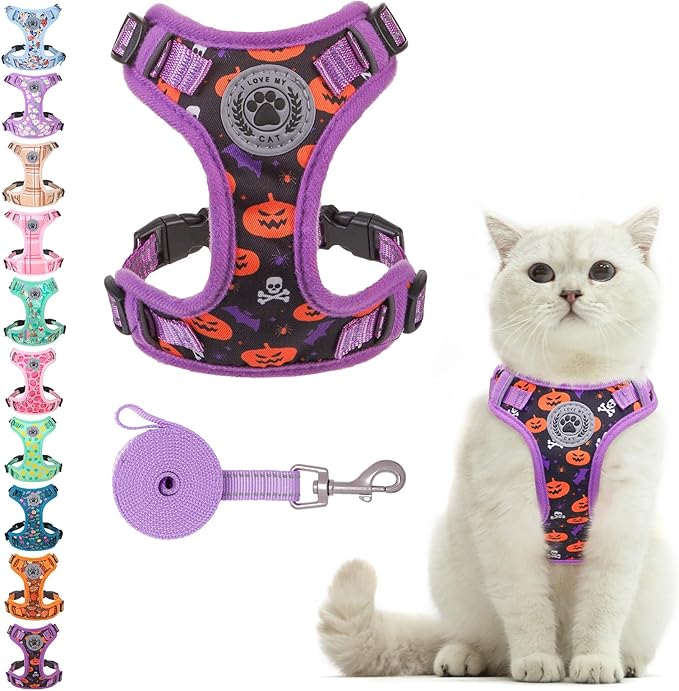 BEAUTYZOO Cat Harness and Leash Set for Walking Escape Proof, Neck Release Adjustable Harness for Kitten Puppy Small Medium Large Cats, Soft Cute Easy Control Small Cat Harness for Cats Boy and Girls