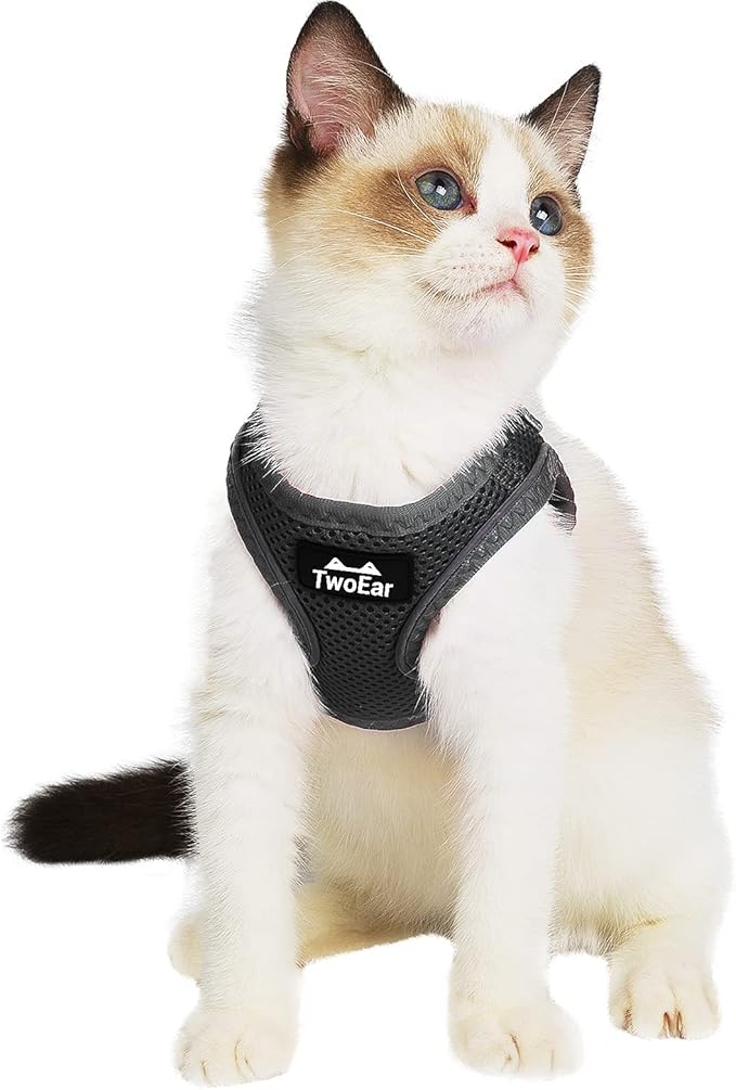 TwoEar Cat Harness Escape Proof, Soft Dog Vest Harness Adjustable, Breathable Mesh Step-in Puppy Walking Jacket Reflective Easy Control for Extral Small Pets for Outdoor Walking(XXS, Black)
