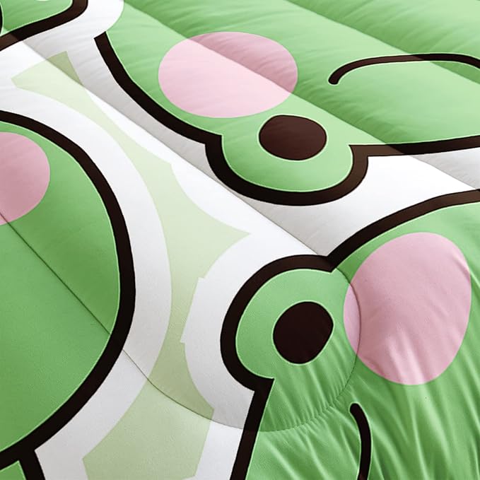 AILONEN Frog Comforter Set, Cartoon Frog Bed in a Bag Bedding Set Full Size,Quilted Duvet for Teens Boys Kids Girls,1 Comforter 2 Pillowcases 3 Piece