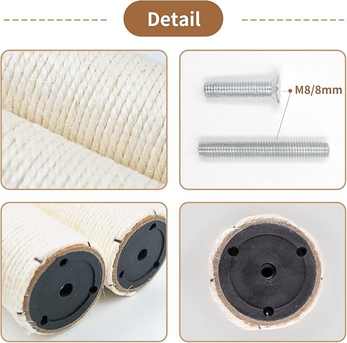 15" Cat Scratching Replacement Posts Natural Sisal Scratcher Post for Cats Cube Tower Kittens Scratch Pole Perch Interactive Toys Furniture Accessories Deterrent Tree 2 Pack Include M8 Screws White