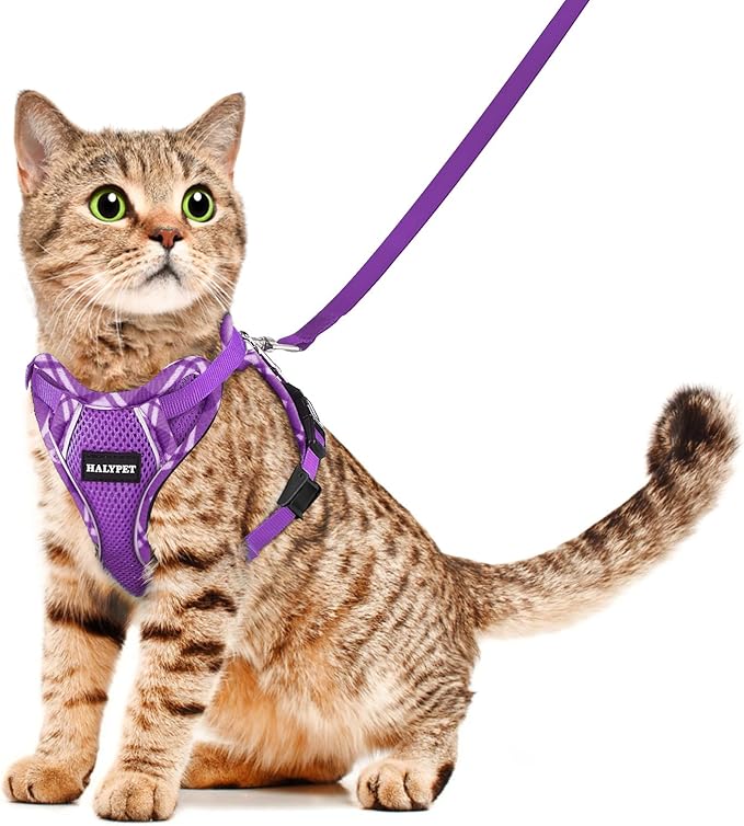 Halypet Cat Harness and Leash Set [H500 Pro Escape Proof Cat Harness for Walking, Adjustable Breathable Soft Travel Cat Leash, Reflective Strips Kitten Harness
