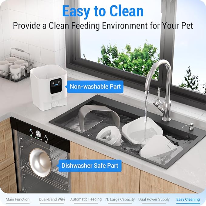 5G WiFi Automatic Cat Feeder with Wall Hook: Automatic Dog Feeder with 7L Large Food Storage Container, Cat Food Dispenser with Alexa for Multiple Pets, Detachable for Easy Clean -29 Cup