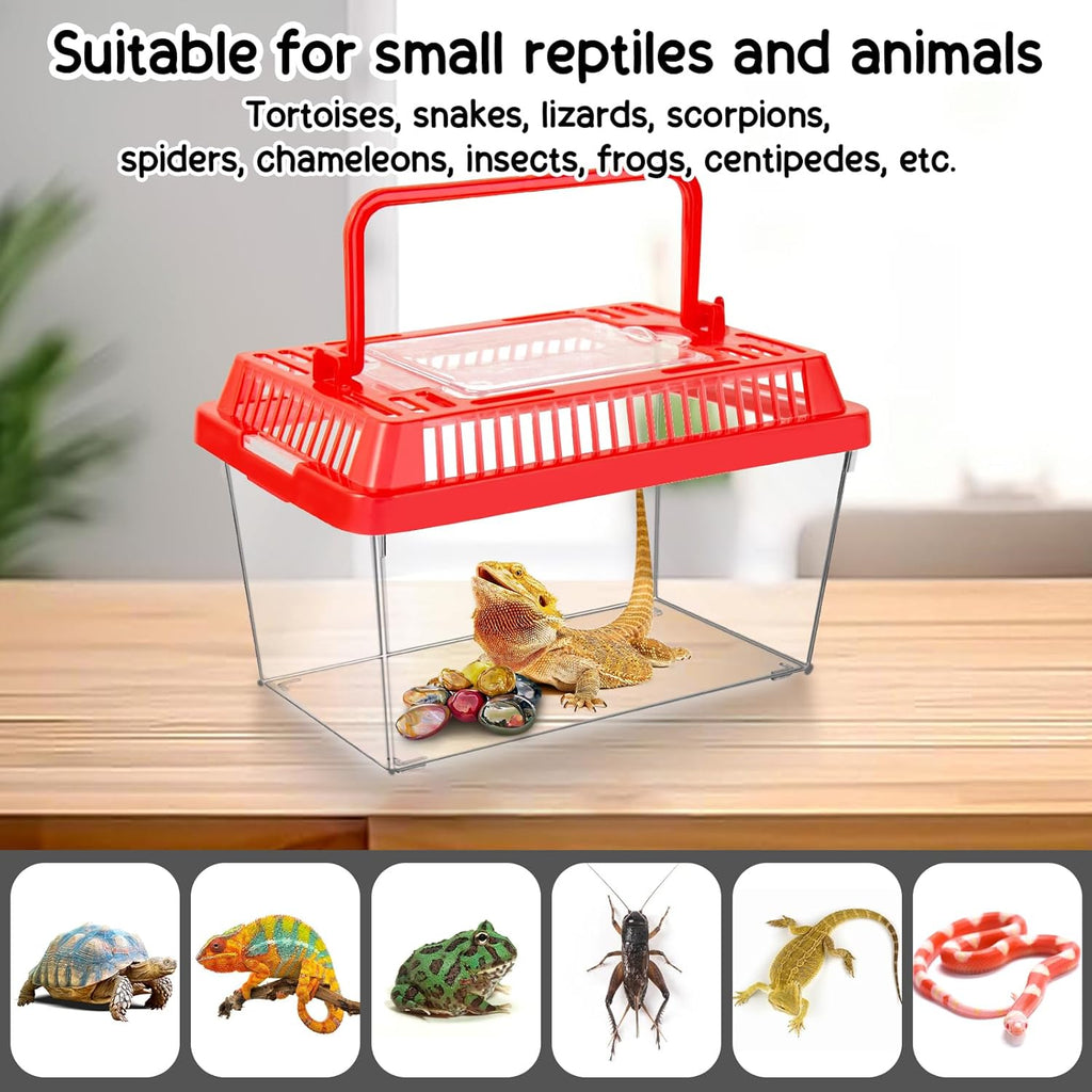 12Pcs Plastic Reptile Terrariums Carrier Cage, Tarantula Enclosure Snake Breeding Box Hatching Container Transparent Fish Tank Turtle Aquarium with Random Color Lid for Shrimp, S(5.9" x 3.5" x 4.3")