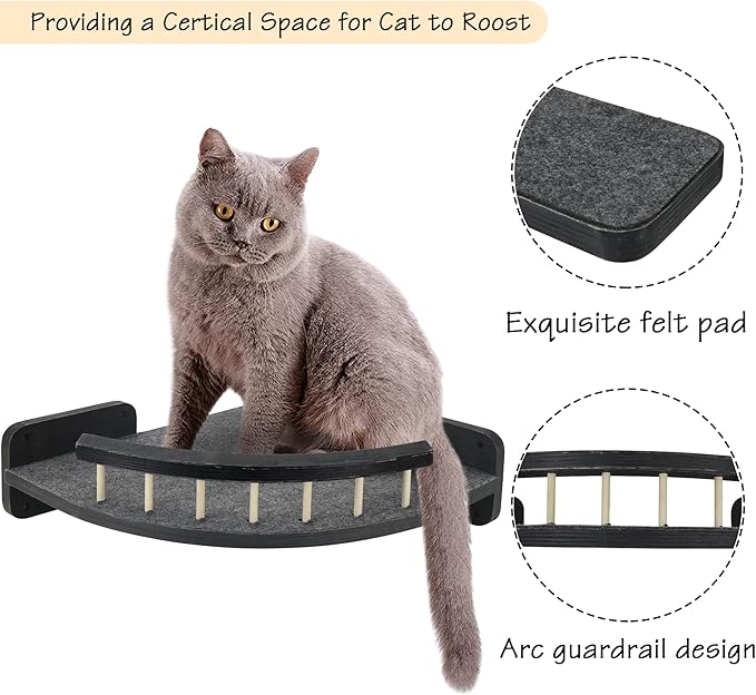 Cat Wall Furniture Cat Wall Shelves, Cat Shelves and Perches for Wall with 3 Cat Wall Steps, Cat Climbing Shelf, Cat Scratching Post Wall Cat Shelves for Indoor with Plush Covered, Cat Gift