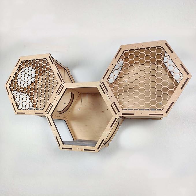 Wall Mounted Cat Shelves-Hexagon Cat Shelves and Perches for Wall Climbing-Cat Wall Furniture Set with 3 Scratching Steps and Washable Bed Mat-(Set of 1)