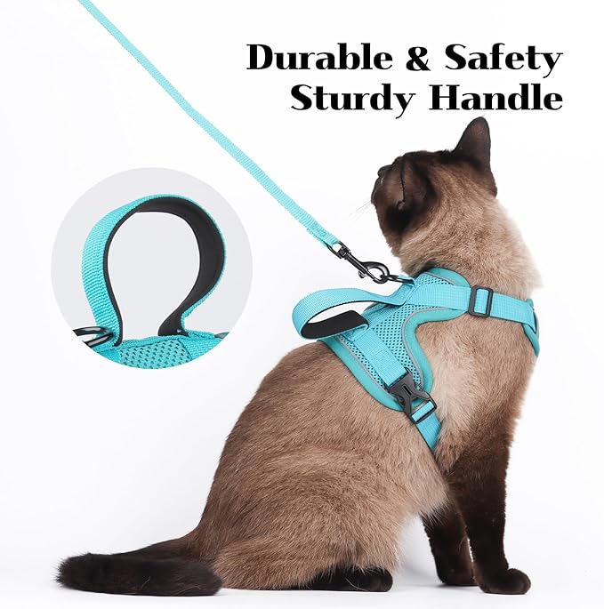 Cat Harness and Leash Set Escape Proof Adjustable Tactical Vest Breathable Kitten Harness with Handle for Walking Reflective Strips Jacket for Dark Night