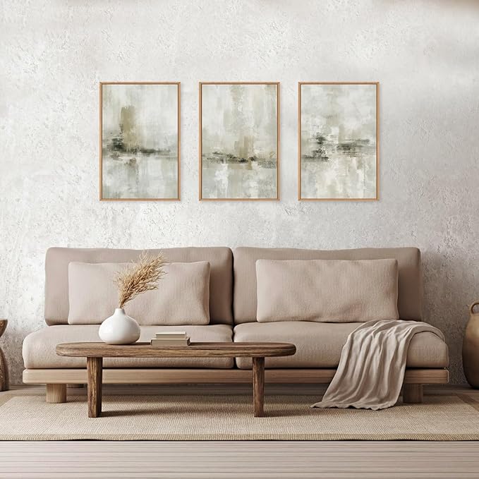 Ausril Large Minimalist Textured Framed Canvas Wall Art Set, Neutral Abstract Wall Decor, Modern Beige Gray Wall Painting, Brown and White Art Print for Living Room, Bedroom, Office 16" × 24" × 3