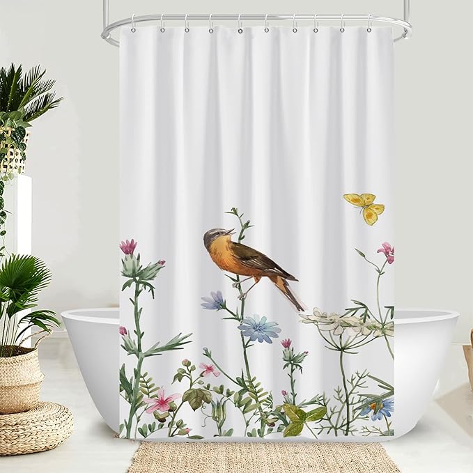 AWERT Small Half Size Stall Shower Curtain with Hooks Shower Stall Curtain 48 x 72 Funny Bird for Bathroom/RV and Camper