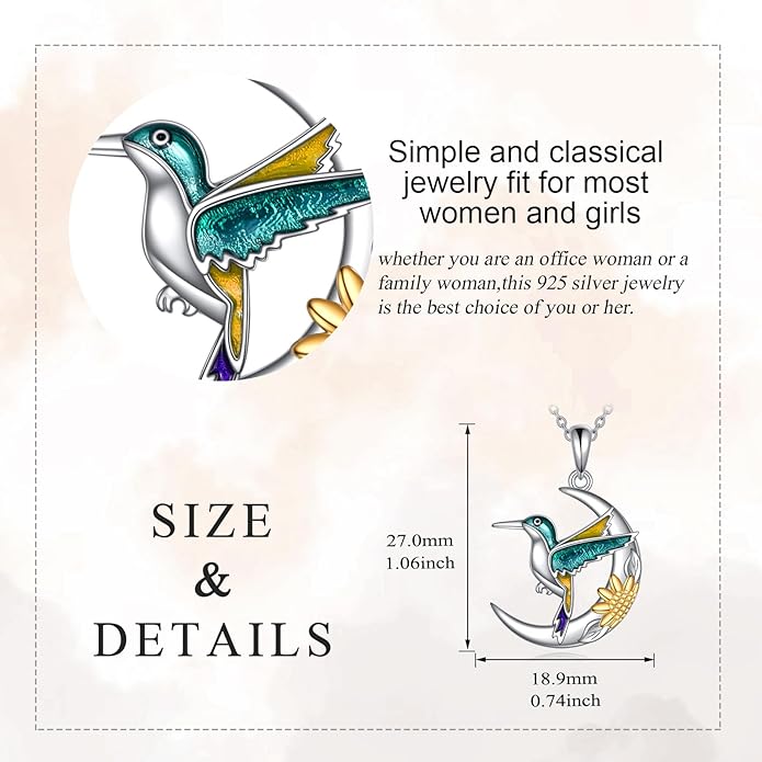 925 Sterling Silver Celtic Crescent Moon Animal Necklace for Women Fox/Black Cat/Hummingbird Crystal/Abalone Shell Pendant Jewelry Gift for Mom Daughter