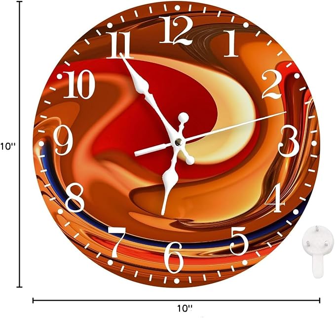 Ansouyi Round Wall Clock Battery Operated Clocks Wallclock 10 Inch,Abstract Orange and Red Swirls Design Silent Non Ticking Wall Clock for Living Room,Kitchen,Home,Bathroom,Bedroom,Office or School