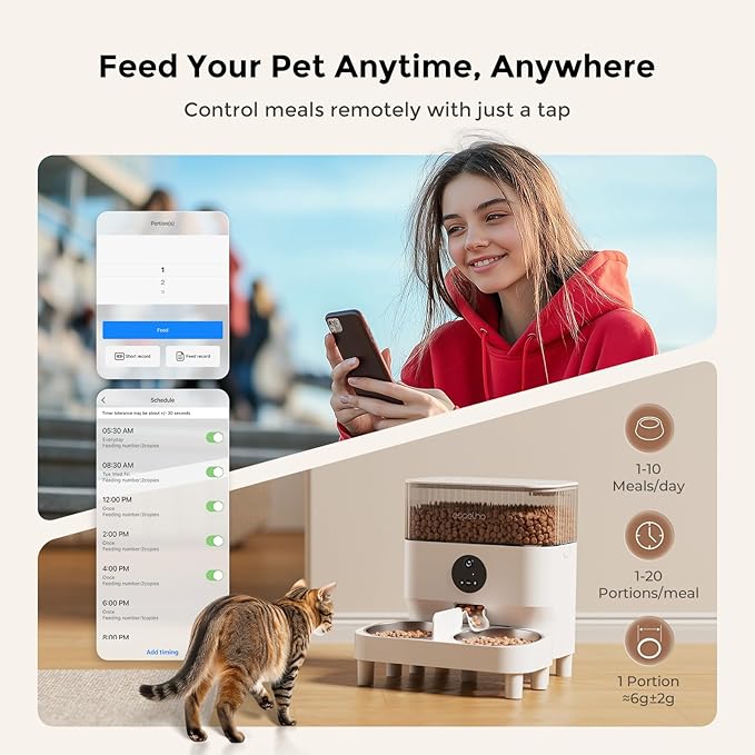 Automatic Cat Feeder for 2 Cats with Camera: Automatic Food Dispenser with Elevated- 2.4G WiFi HD Video and Night Vision| Dual Auto Feeder with 2-Way Audio| Timed Pet Feeder for Multi Cats