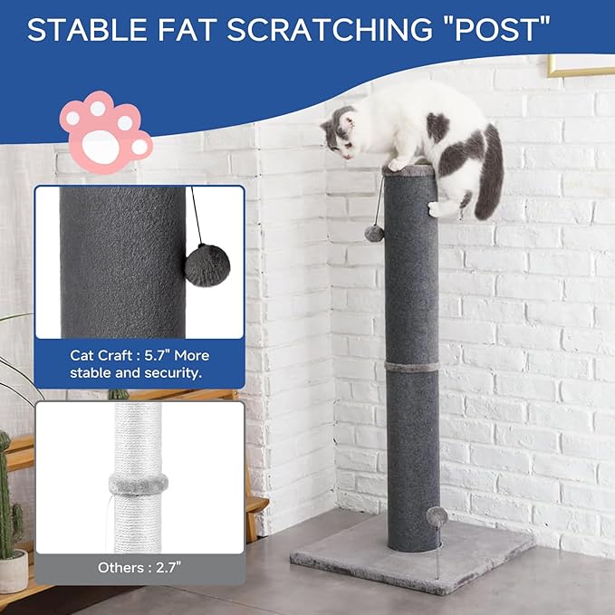 Cat Craft Bobcat Cat Scratching Post for Indoor Cats, Tall Cat Scratch Post, Carpet Cat Scratching Post with Replaceable Toys, Sturdy Base, Large, Gray